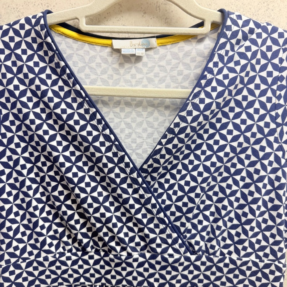Boden 8P Women Dark Navy Blue White Geometric Preppy Soft Jersey Nautical Dress - Picture 5 of 9